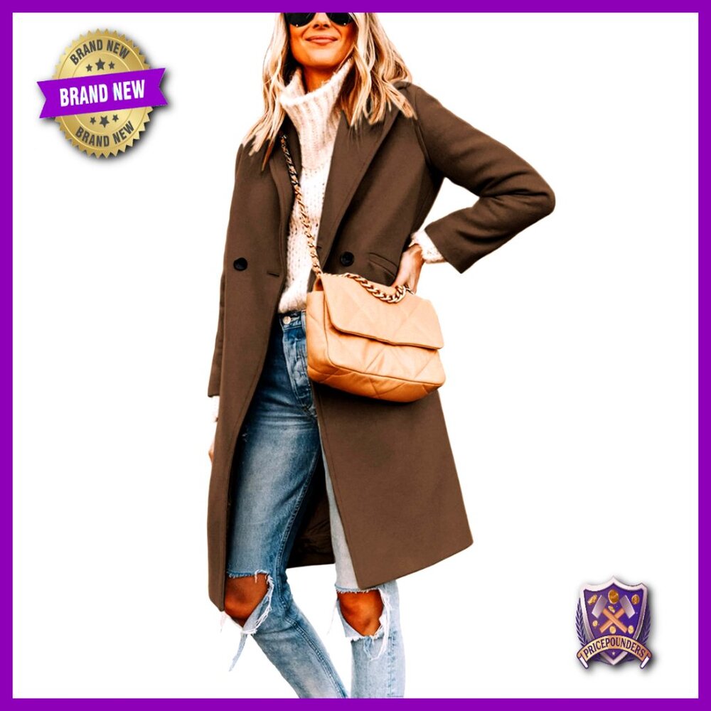 Notch Lapel Double Breasted Wool Blend Pea Trench Coat Elegant Classic